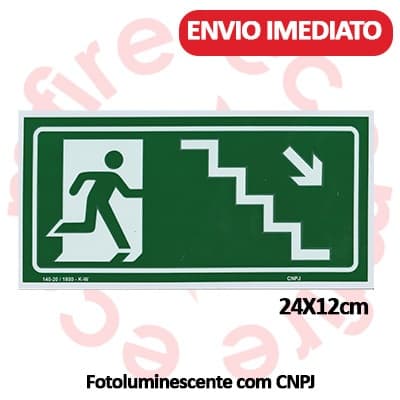 Placa de Sinalização de Emergência - S8 Escada Desce Direita - Rota de Fuga e Saída - ABNT