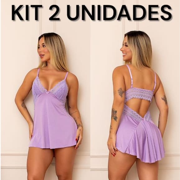 Kit 2 Camisola Sexy Renda | Costa Nua | Pijama Sensual | Roupa de Dormir Sexy | Sem bojo