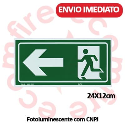 Placa de Sinalização Emergência Reflexiva S2 Saída Seta esquerda Rota de Fuga Saída Fotoluminescente