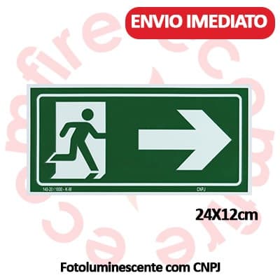 Placa de Sinalização Emergência Reflexiva S1 Saída Seta Direita Rota de Fuga Saída Fotoluminescente