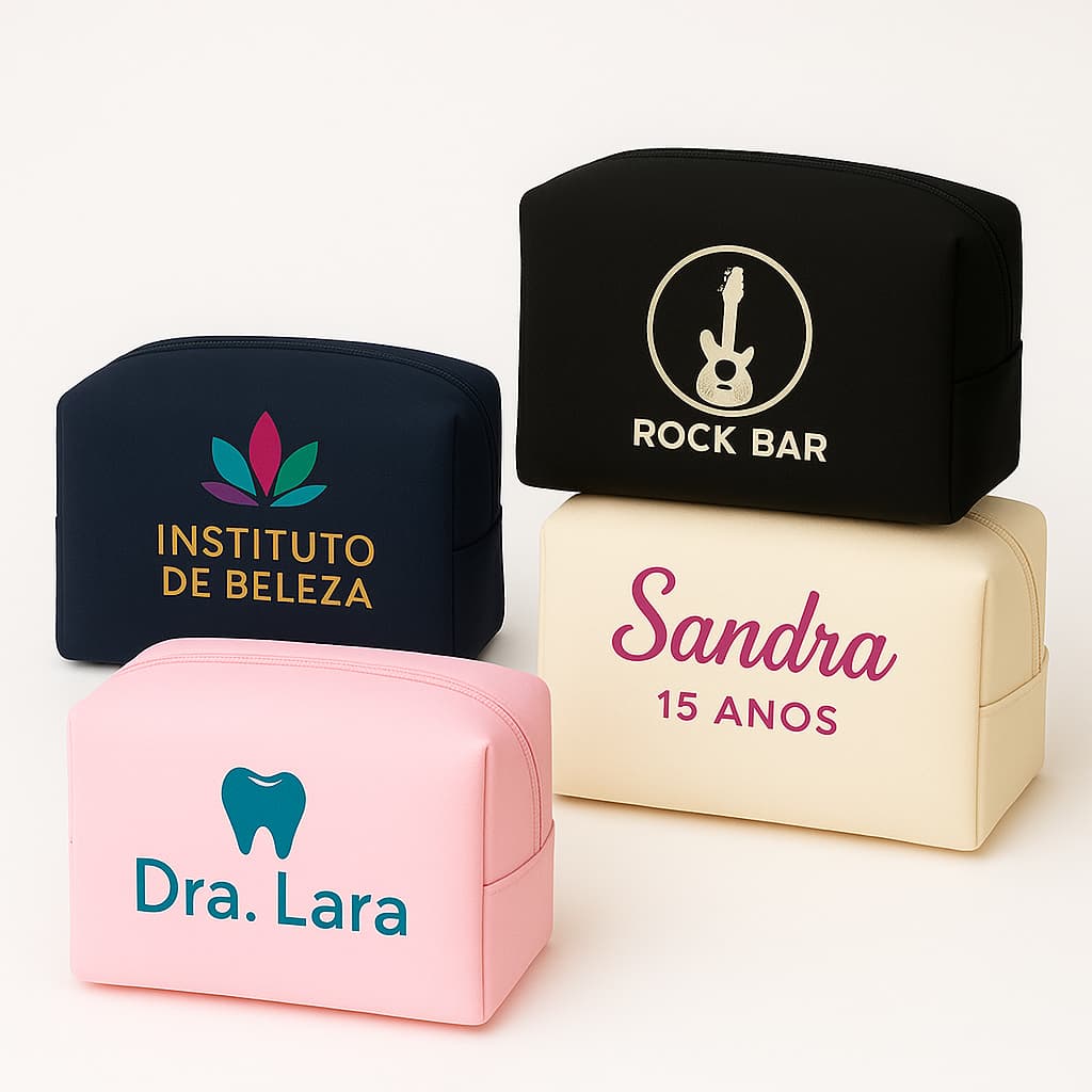 Necessaires Personalizadas Direto da Fábrica Com Arte Colorida Inclusa Lembrancinha para Festas e Eventos