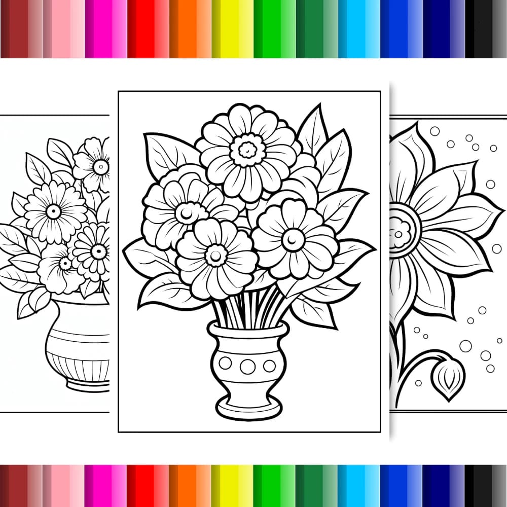 Desenhos Para Colorir de Flores e Vasos - 50 - Folhas soltas A4