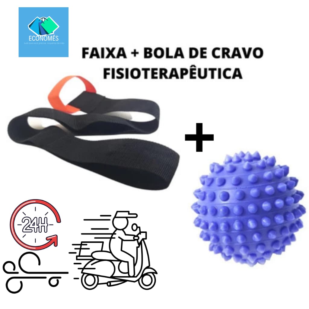 Kit Fascite Plantar: Faixa de Alongamento e Bola Cravo para Alívio e Tratamento da Dor no Calcanhar