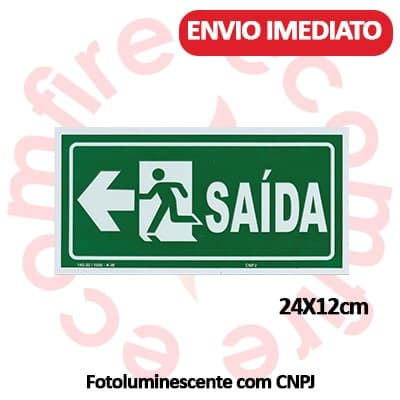 Placa de Sinalização de Emergência S13 SaÍda Esquerda Rota de Fuga e Saída Fotoluminescente
