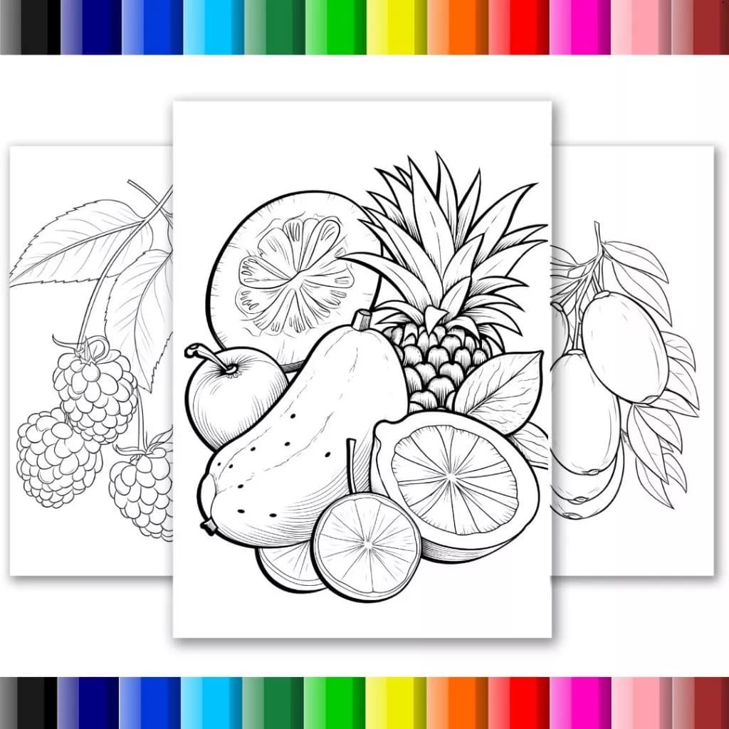 Kit Desenhos para colorir Frutas e legumes- 50 Folhas soltas A4