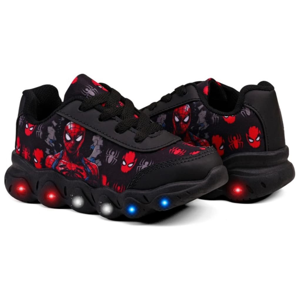 Tênis Infantil Menino Homem Aranha Casual Com Led Super Confortável