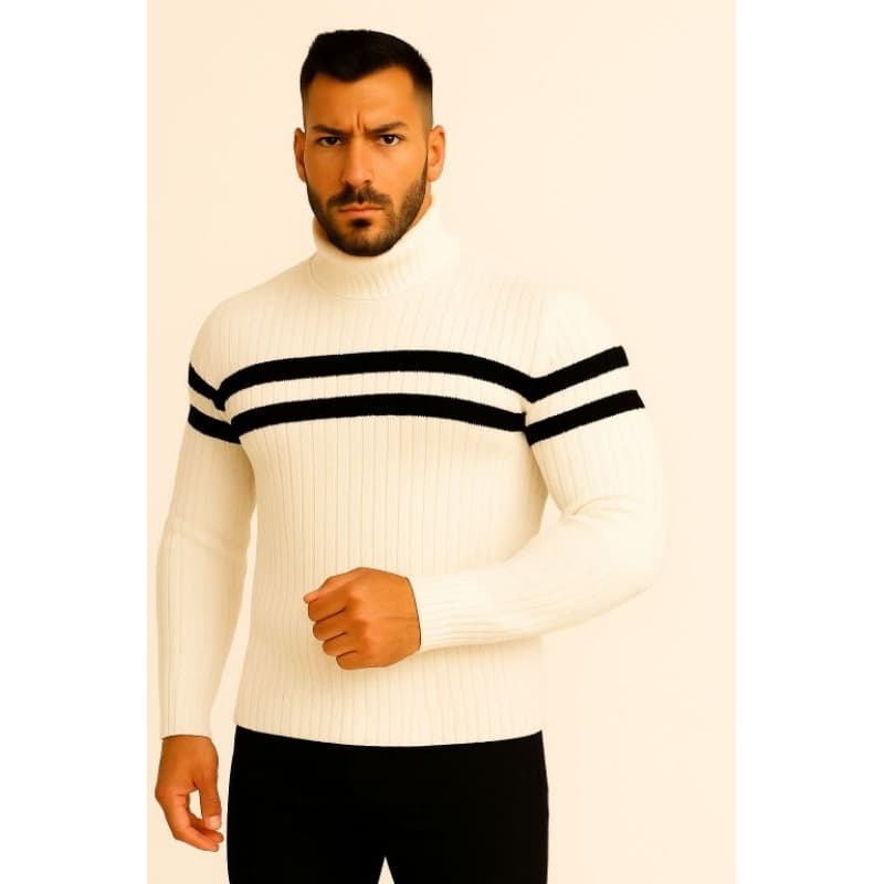 Cacharrel Masculina Tricot 2 Cabos  Gola Alta Listrada Inverno 🧣