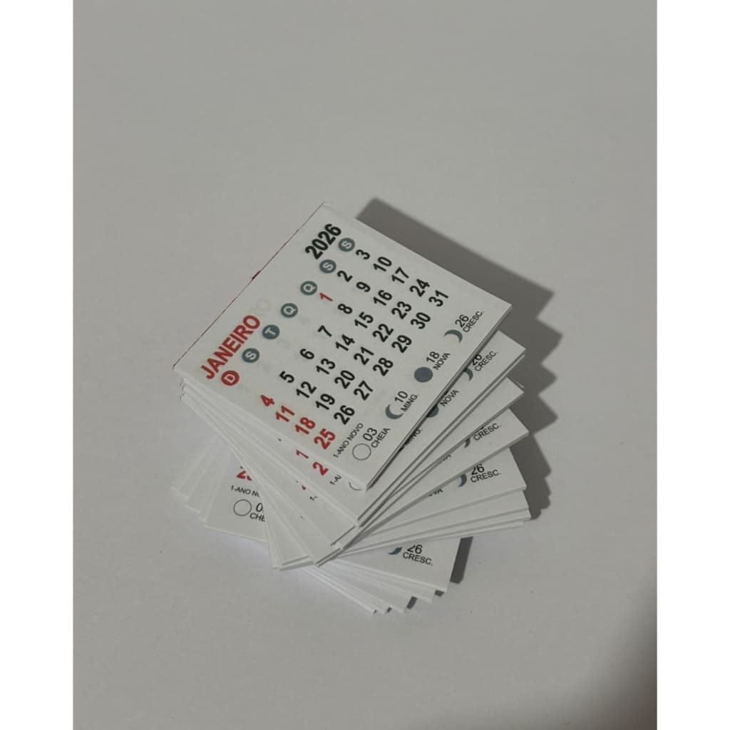 Mini Calendário de Bloco 2026 - 5x5 cm - 50 Unidades