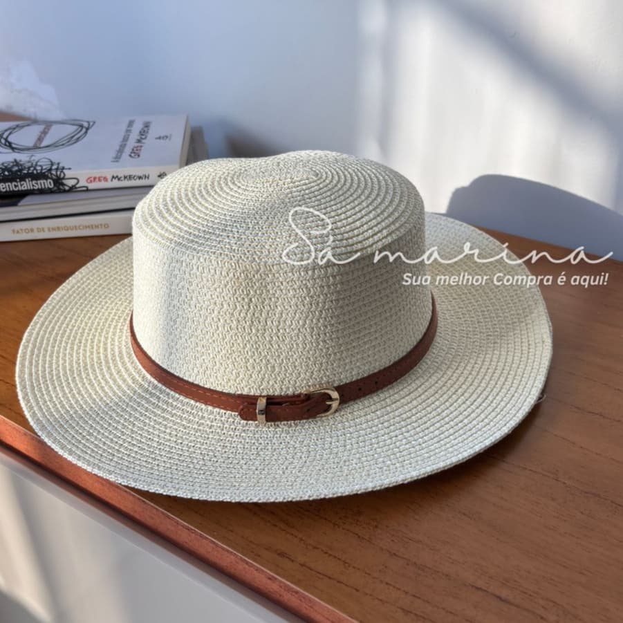 Chapéu feminino Detalhe Cinto Fivela estilo Paris, Moda Verão, Chapéu aba media, Proteção UV