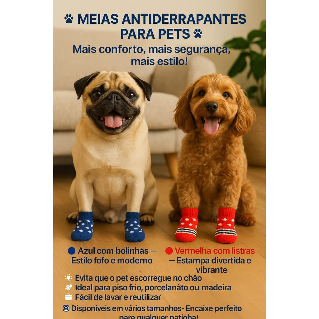 Meias Antiderrapantes para Cachorro  Tamanho G e M | Conforto e Segurança