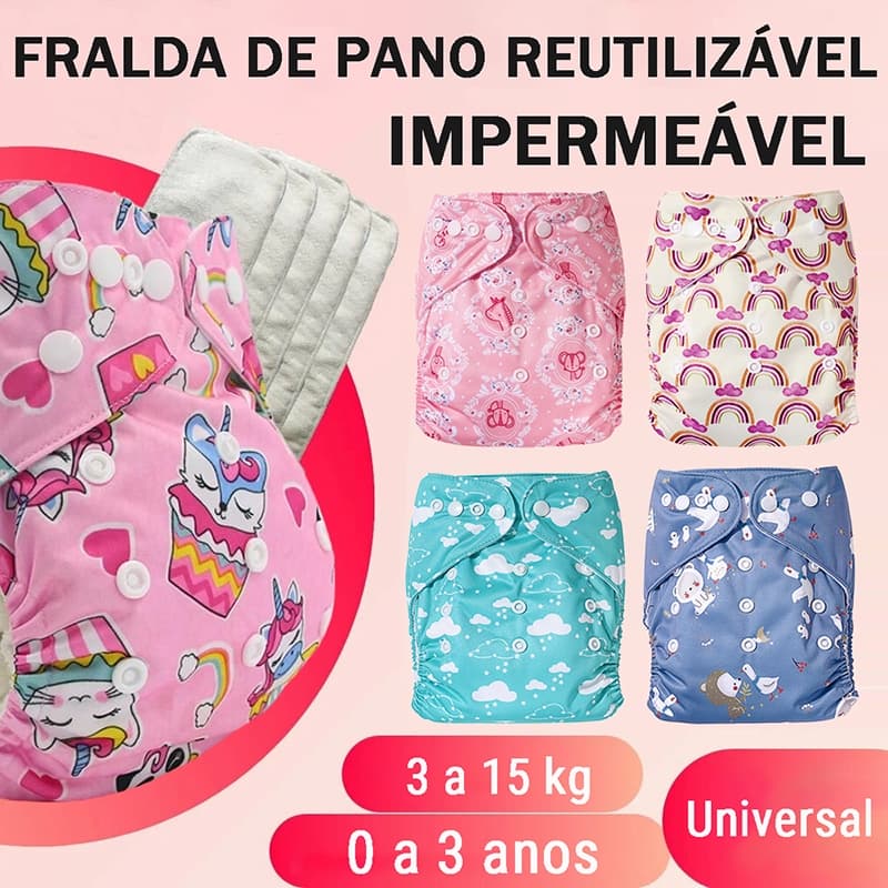 Fralda De Pano Reutilizável Absorvente Impermeável Ajustável Desfralde Bebês Macia À Pele Respirável 1 A 3 Anos Unissex