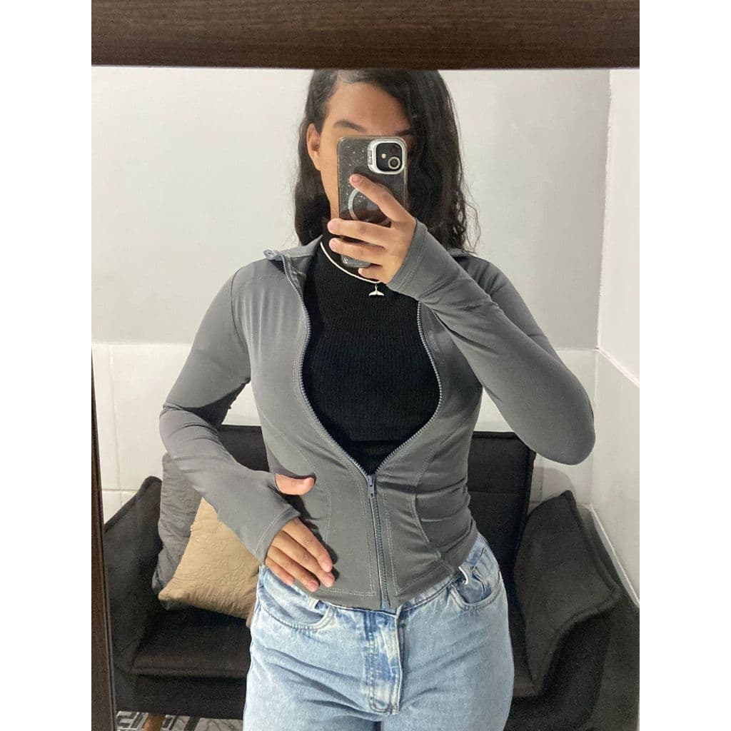 Jaqueta Blusa Esportiva Manga Longa Moda Feminina Casaco Academia, Caminhada Dia a Dia Passeio Com Zíper Suplex Com Gola