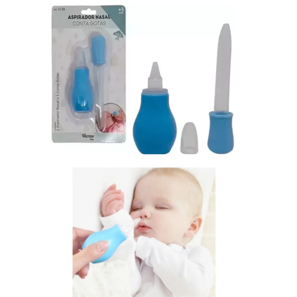 Aspirador c/ Conta-Gotas Suave Higiene Nasal p/ bebê Recém Nascido Alivia Secreção Nasal Seringa