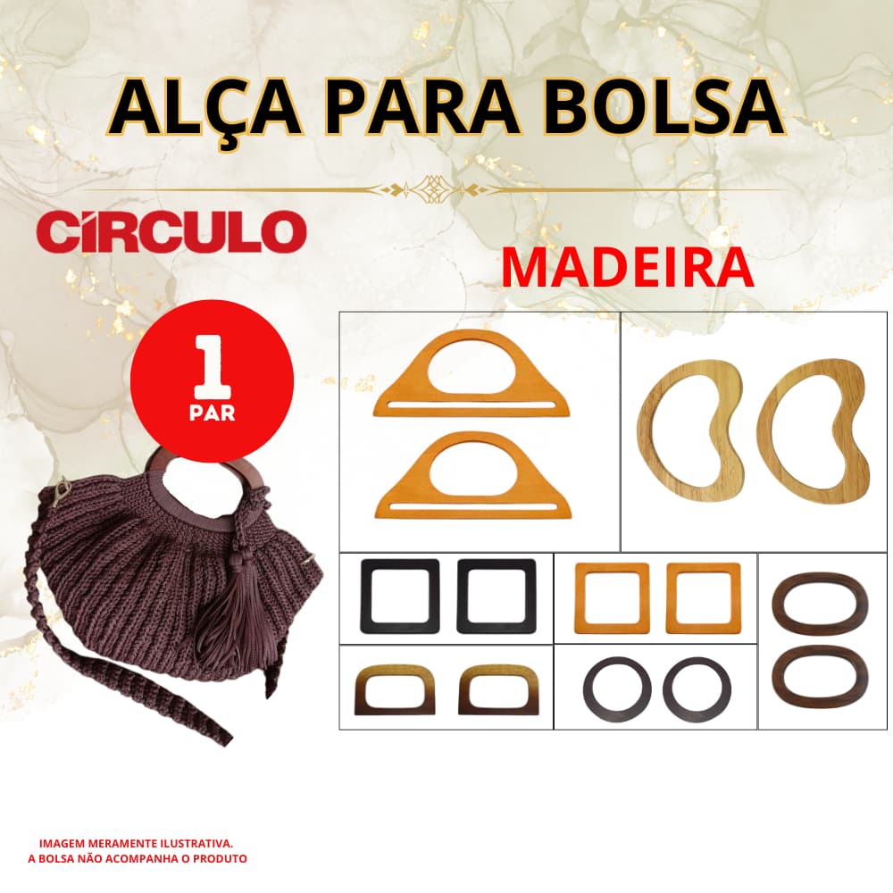 Alça de Madeira Círculo para Bolsa – Versátil e Durável (1 Par)