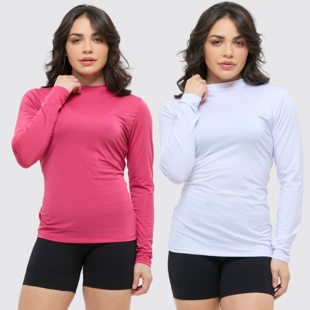 Kit 2 camisa térmica segunda pele blusa manga longa com proteção solar uv 50+