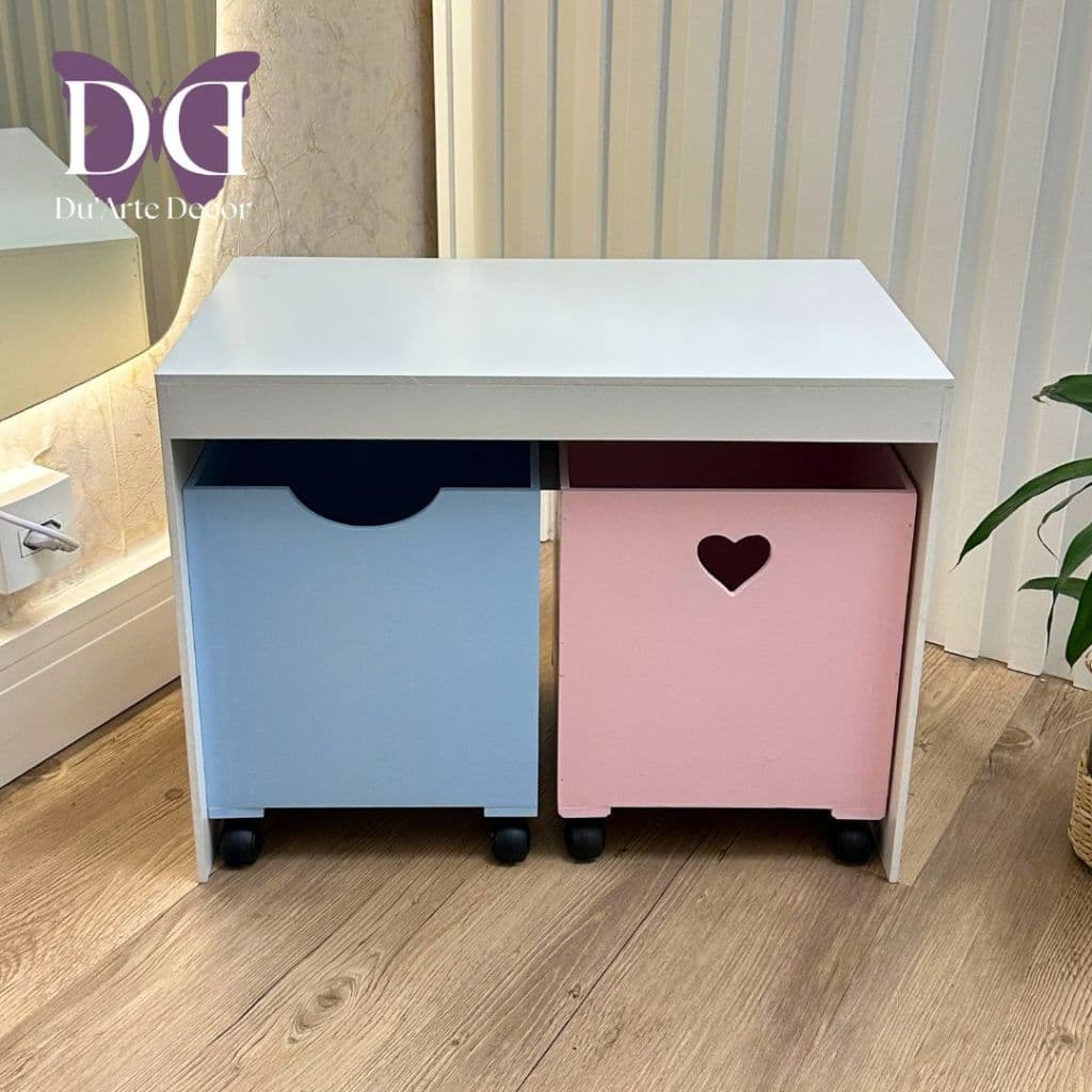 Organizador de Brinquedos Bancada Infantil  2 Gavetas  em MDF Com Rodinhas