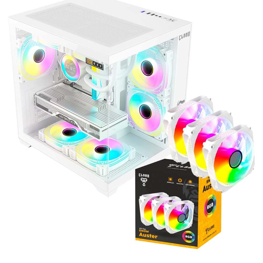 GABINETE GAMER SNOW GRODD LATERAL DE VIDRO AQUÁRIO CLANM + COOLER FAN SNOW AUSTER ARGB 4PIN CLANM
