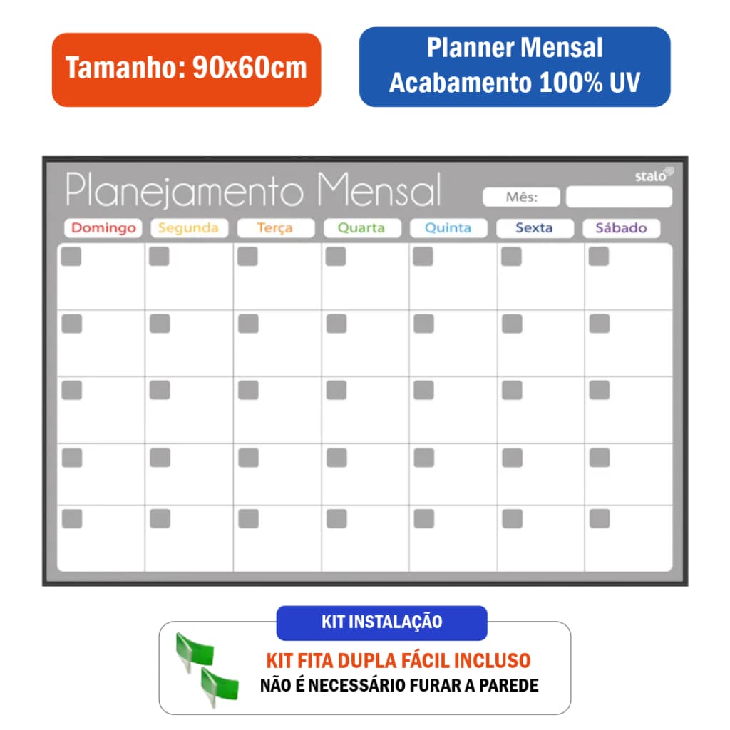 Planner Mensal 90x60cm Organizador de Rotina Planejamento Mensal Planner 2026 Alta Qualidade