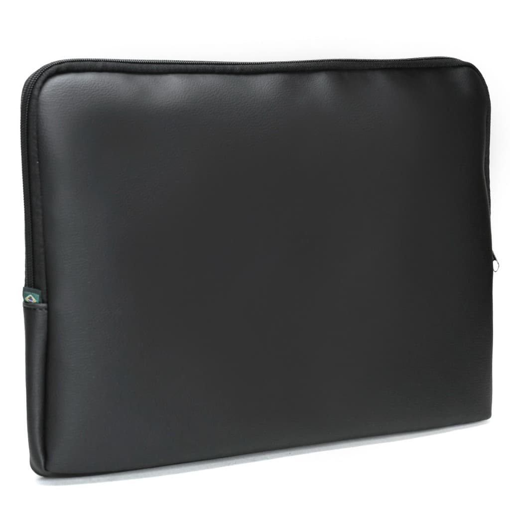 Pasta Notebook Capa Case Preta Couro Ecológico Com Alça Zíper Impermeável Lisa Casual Para Trabalho