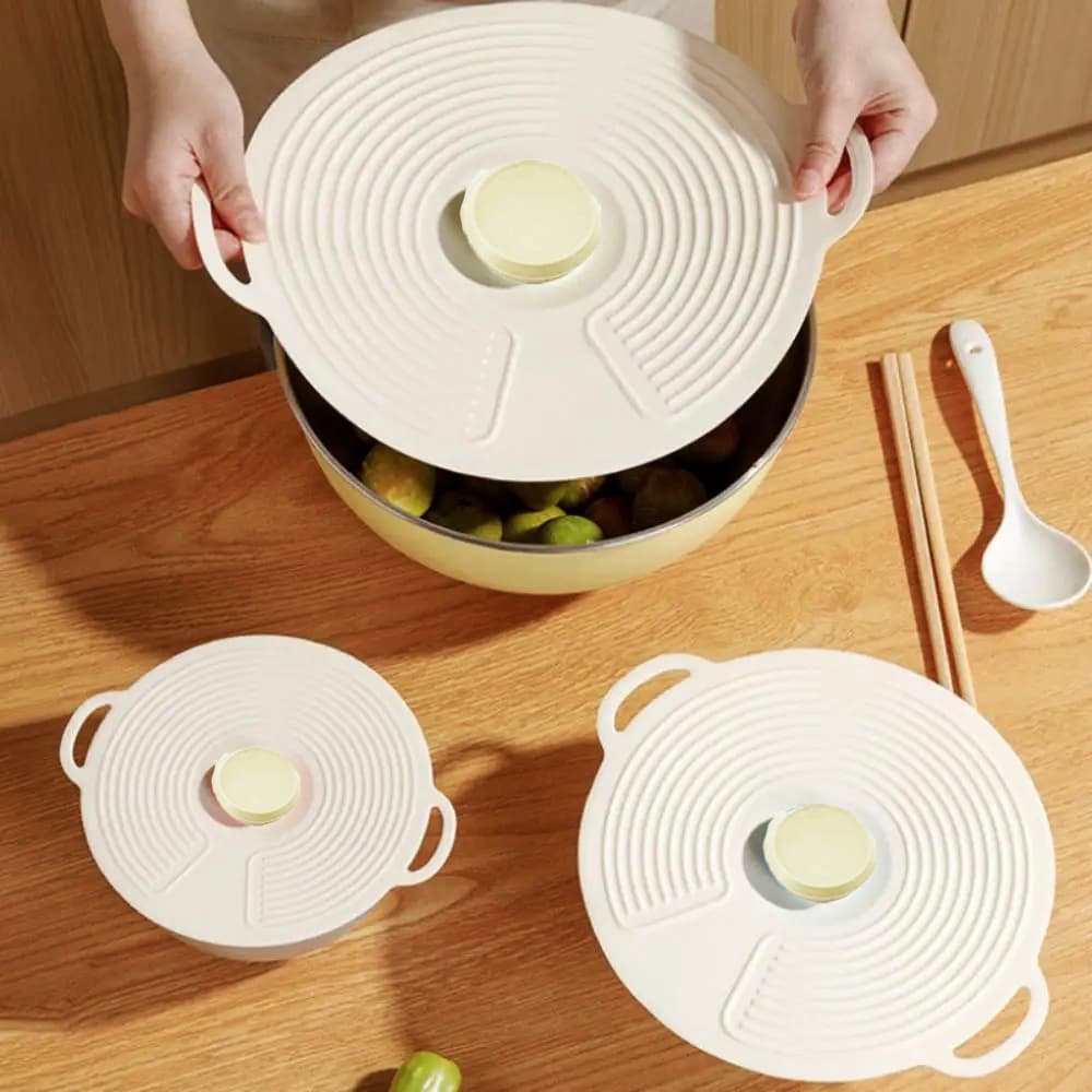 Kit Tampa de Panela Silicone 3 Tamanhos Branca Reutilizável Universal