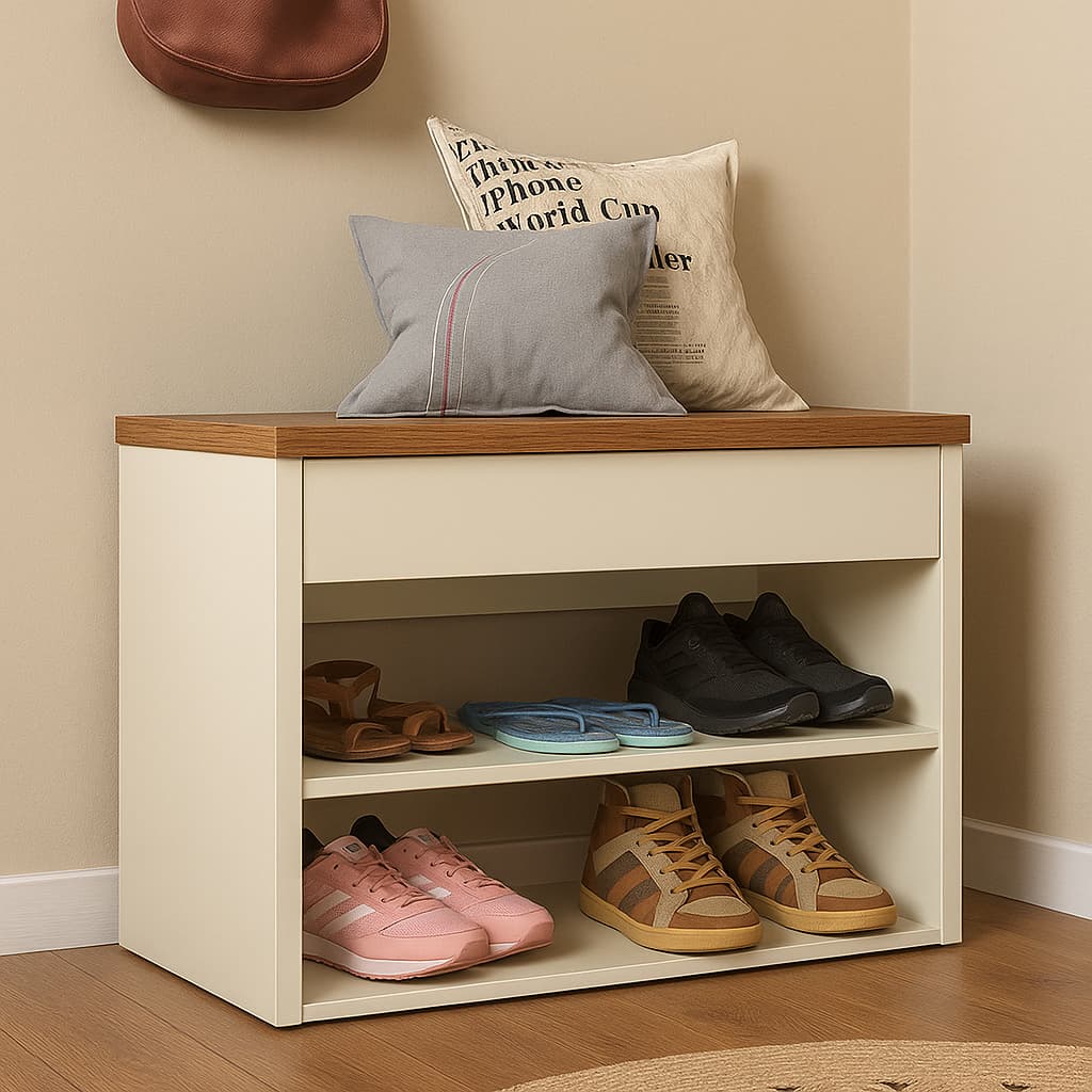Sapateira e Banco 2 Prateleiras e Assento Hall - Várias Cores