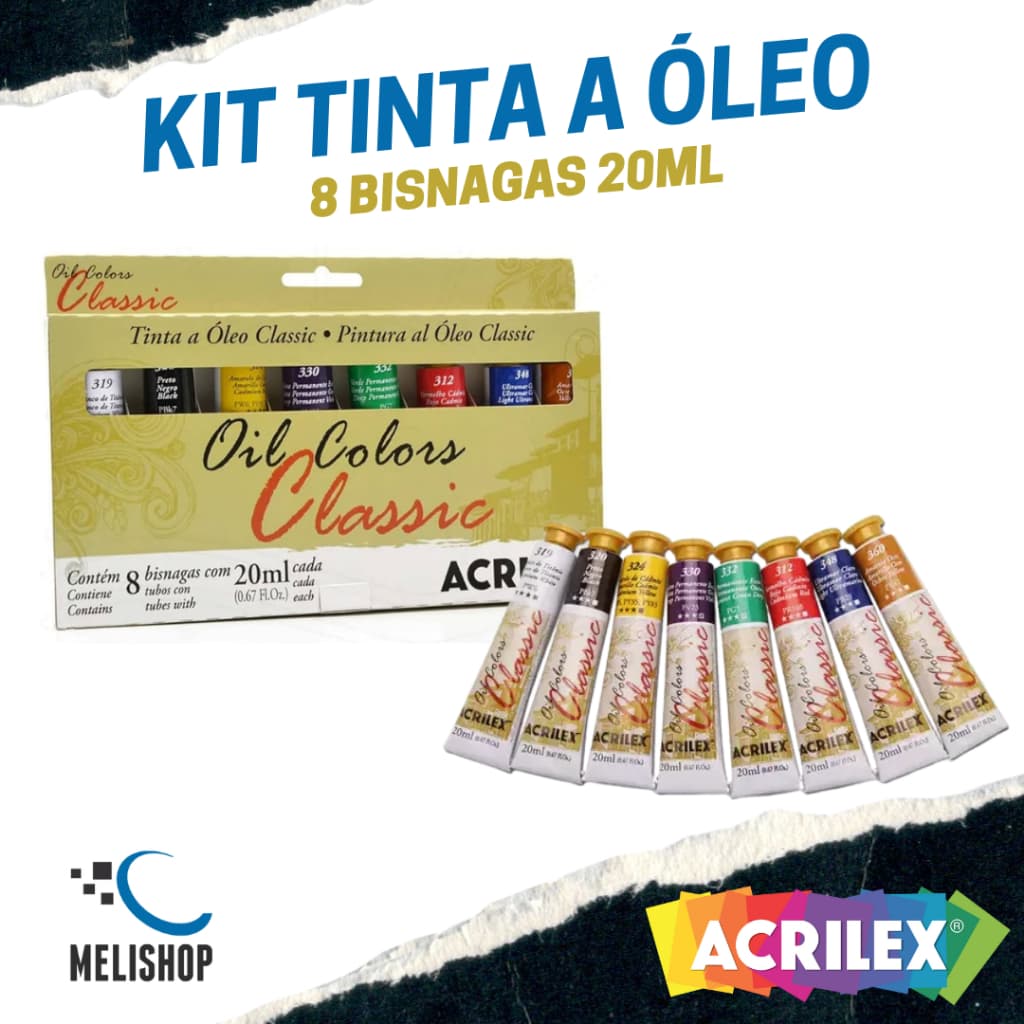 Estojo Tinta A Óleo para Tela Colors Classic Com 8 Bisnagas 20ml Acrilex Original