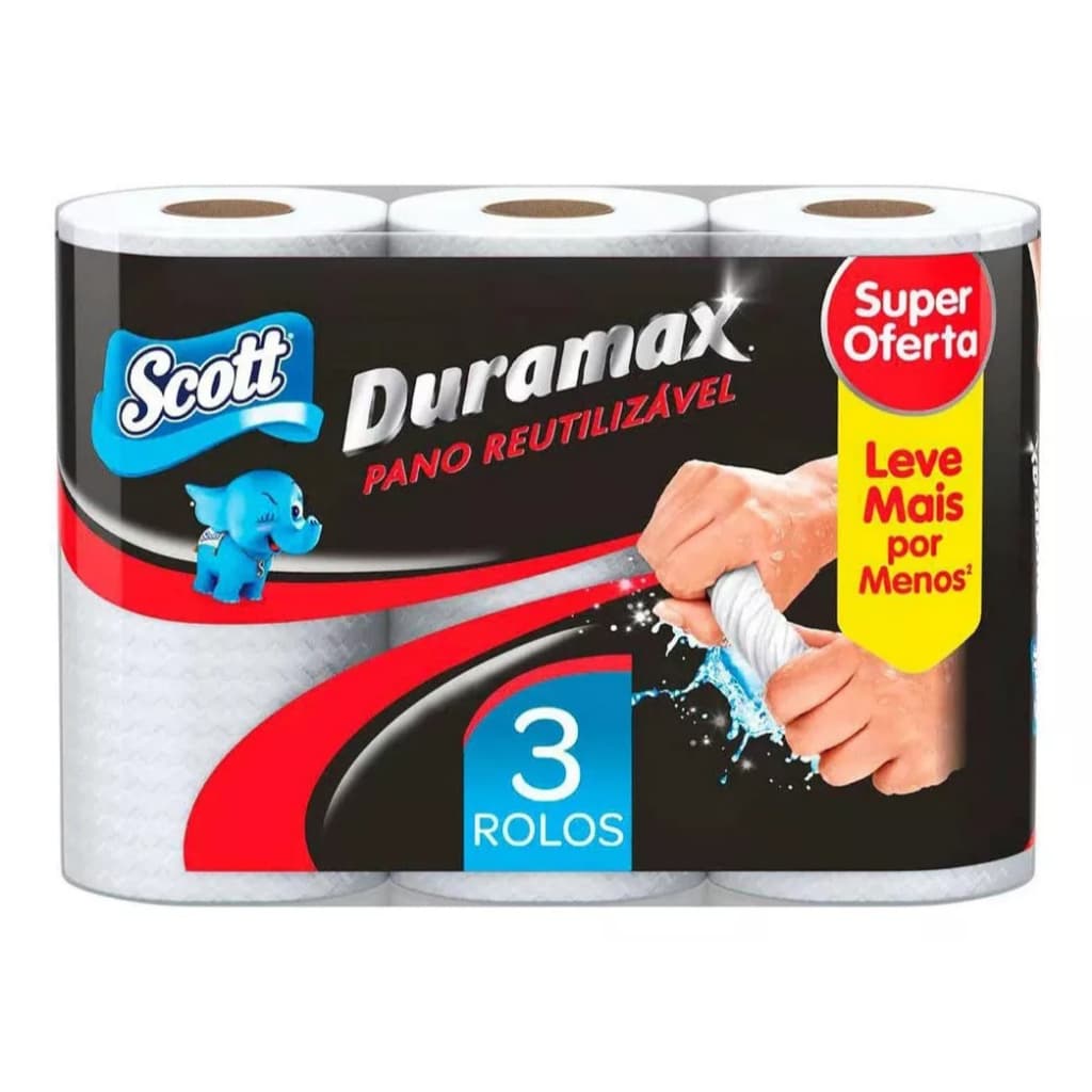 Kit Pano Reutilizável Multiuso Scott Duramax C/3 Rolos 174 Panos Cor Branco