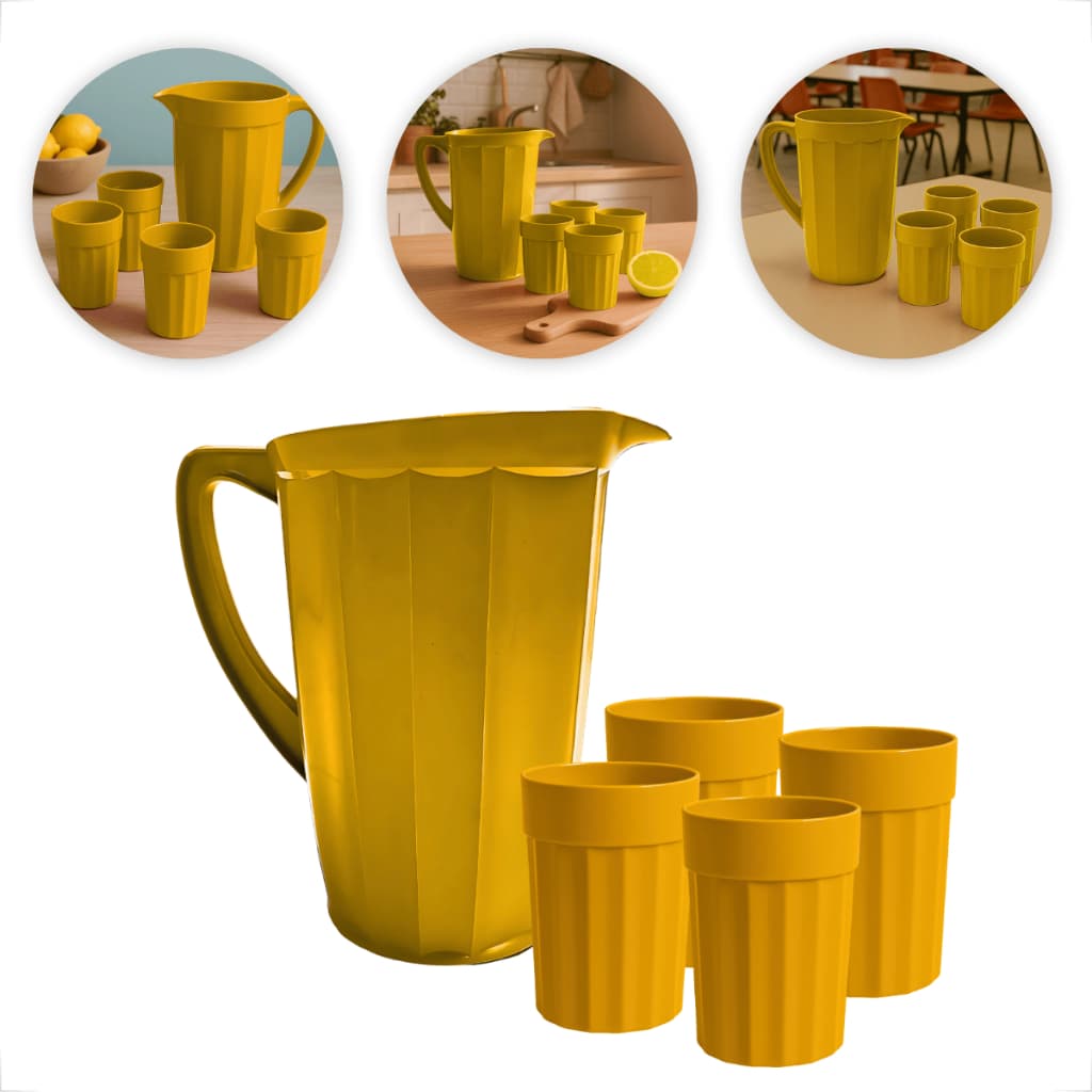 Kit Jarra e Copos de Plástico para Sucos e Refrigerantes 5 Peças Jarra 1,7L e Copo 350ml