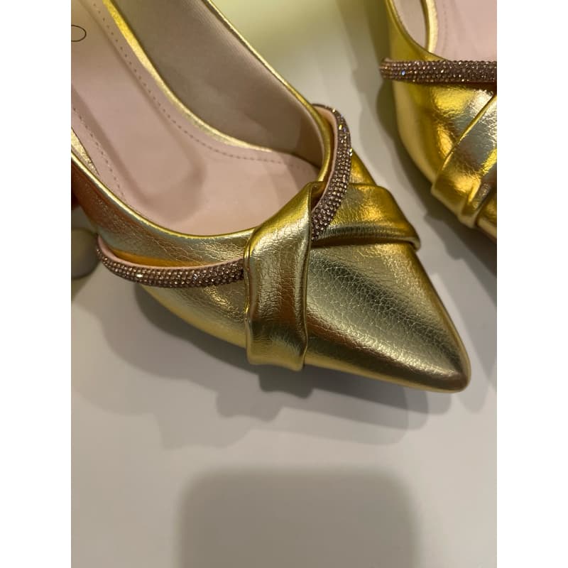 Scarpin Dourado c/Strass - Salto Mini 1,5cm /Salto baixo/Linha luxo /Salto bb confortável/Social /Linha Premium/Elegante