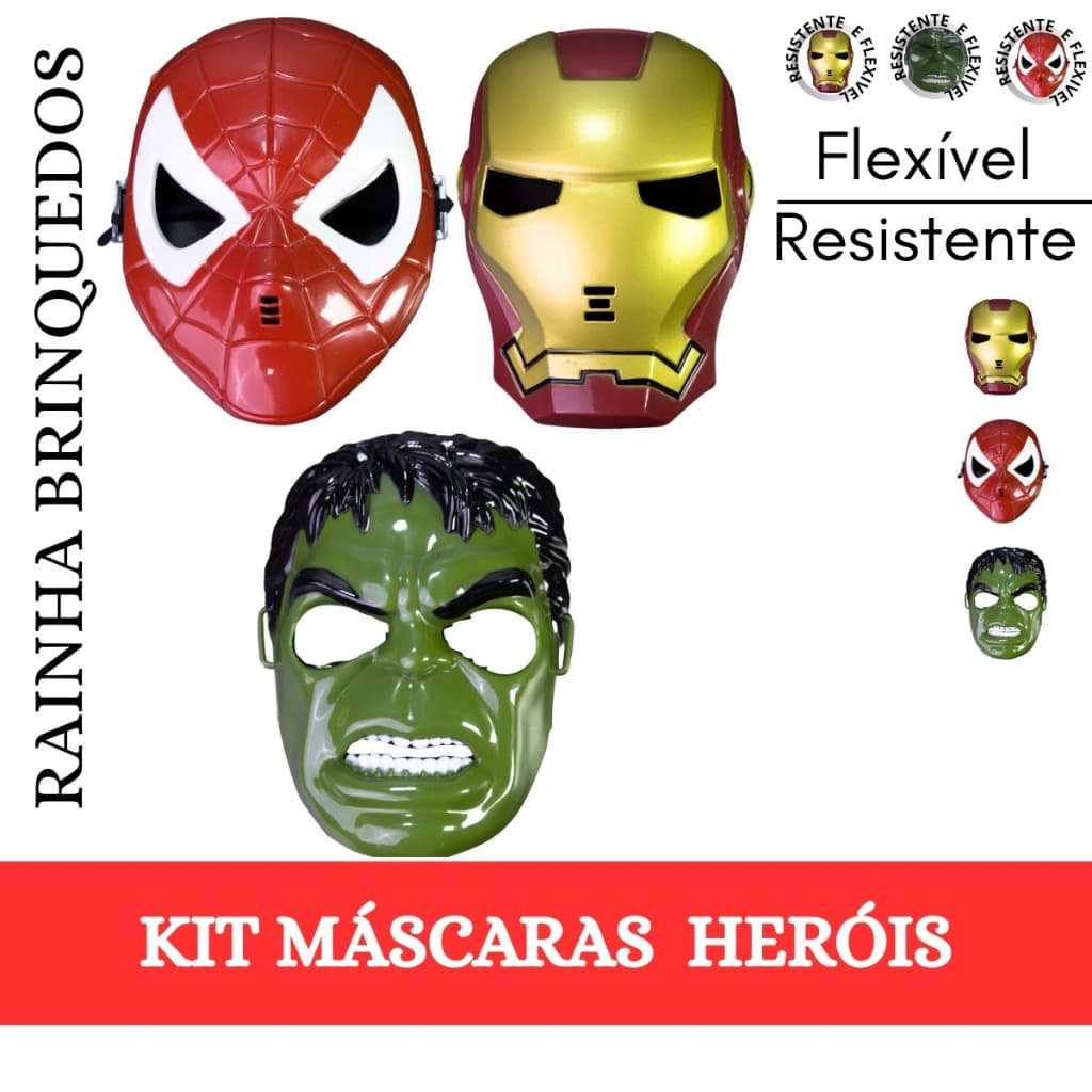 Kit 3 Máscaras Super Herói  Brinquedo Personagem Cosplay Infantil Alta Qualidade Festa Aniversário