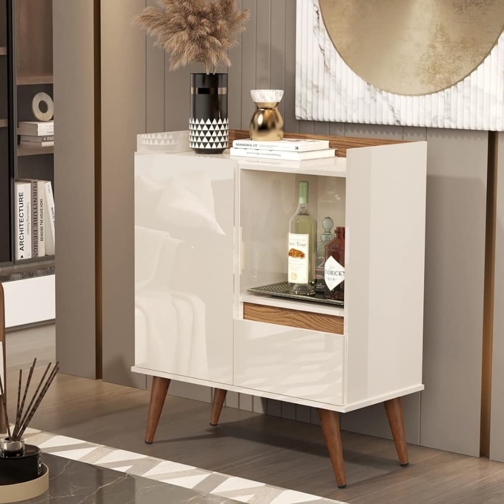 Aparador Buffet 2 Portas Cantinho Café Sala de Jantar Estar Pés Madeira Retrô Organizador Decorativo