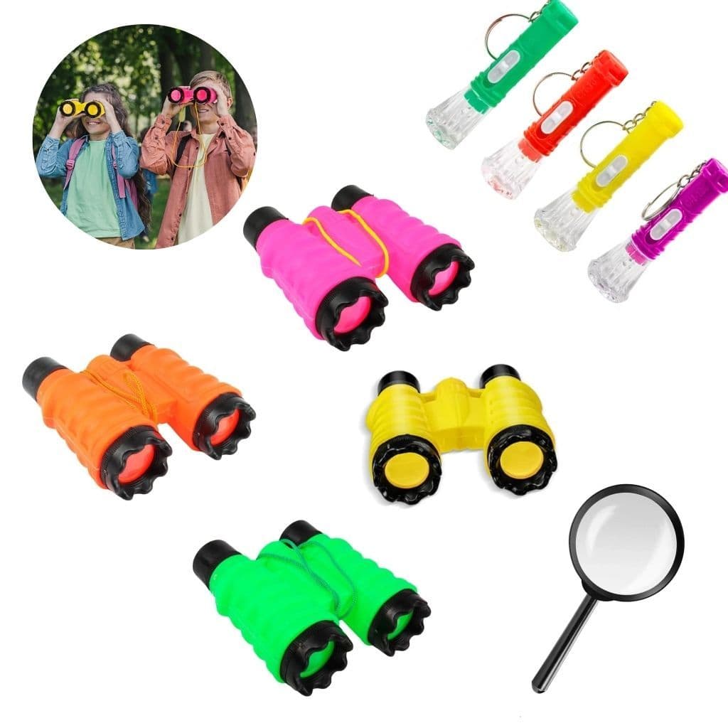 Kit Detetive Infantil Com 3 Brinquedos Binóculo Lupa E Lanterna em Led Infantil