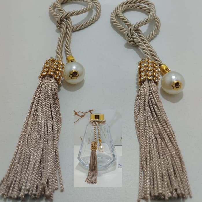 2 Pingentes Cordão Franja e Perola p/ Frasco Aromatizador, Difusor ou Saboneteira