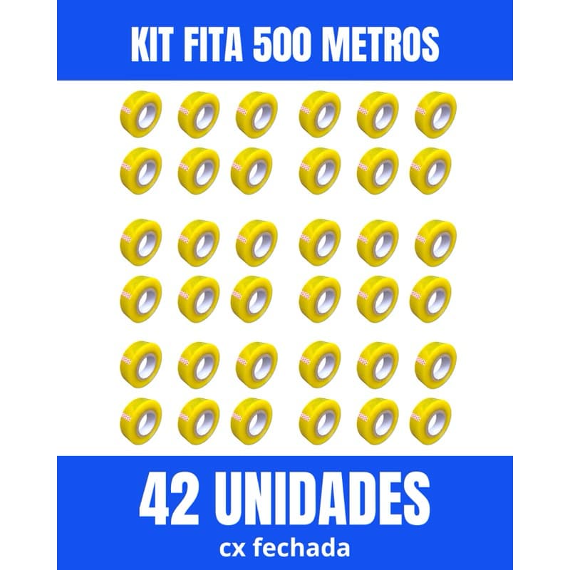 Kit com 42 unidades Fita Durex Larga 500m Transparente Direto da fábrica