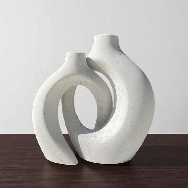Dupla de Vasos Mônaco De Encaixe Gesso e Cimento – Decoração Moderna Sala Quarto Escritório