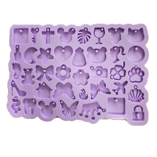 Molde de Silicone para Resina Paleta Berloques (Mini moldes 1) - 39 cavidades (entre 1 e 3 cm)