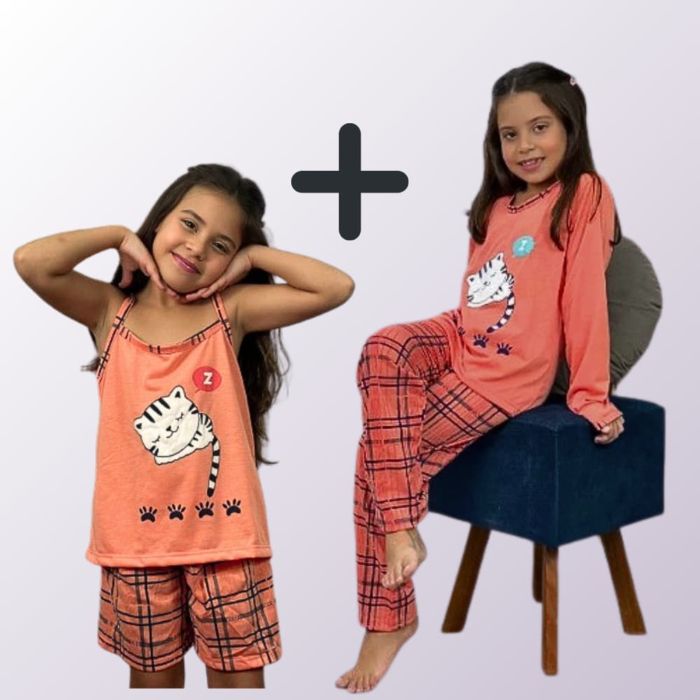 Kit 2 Pijamas FB Infantil Inverno e Verao Malha Premium Longo e Alcinha Feminino Curto e manga longa Estampado
