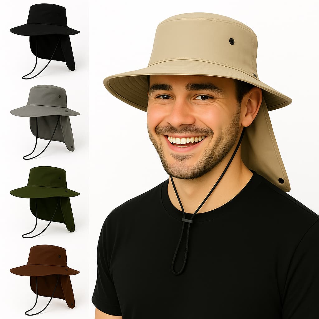 Kit Chapéus Australiano Pescador Capuz Proteção Solar Nuca