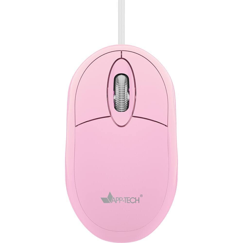 Mouse Óptico USB APP-Tech MF100 1200 DPI com Fio Rosa Pastel