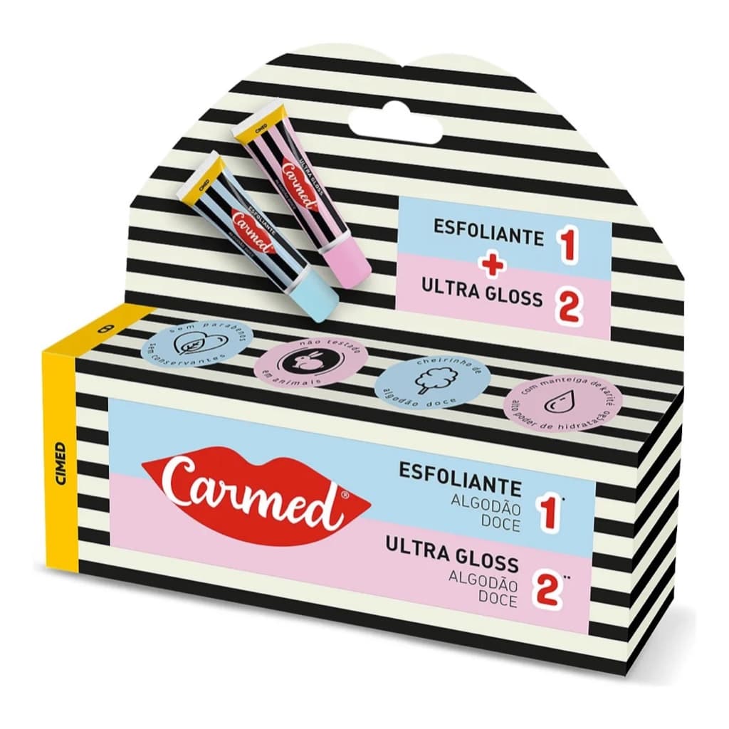 Carmed SOS Lábios Sabor Algodão Doce Esfoliante 10g + Ultra Gloss 10g