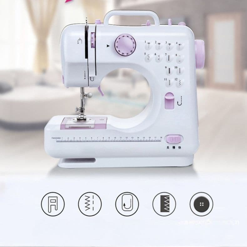 Máquina de Costura Portátil Elétrica 12 Pontos com LED Pedal Dupla Velocidade Bivolt