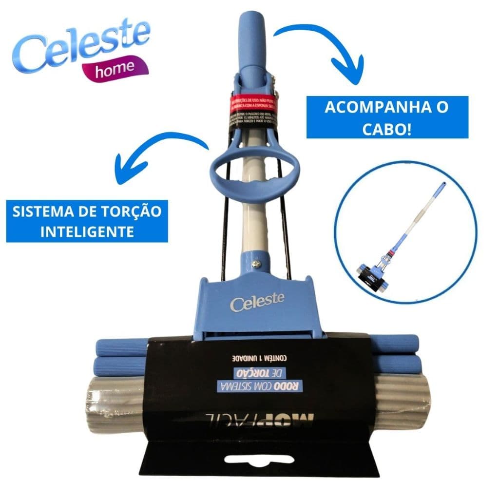 Mop Celeste Original Limpeza Geral Plus Lava e Seca Com Mecanismo de Torção Automática