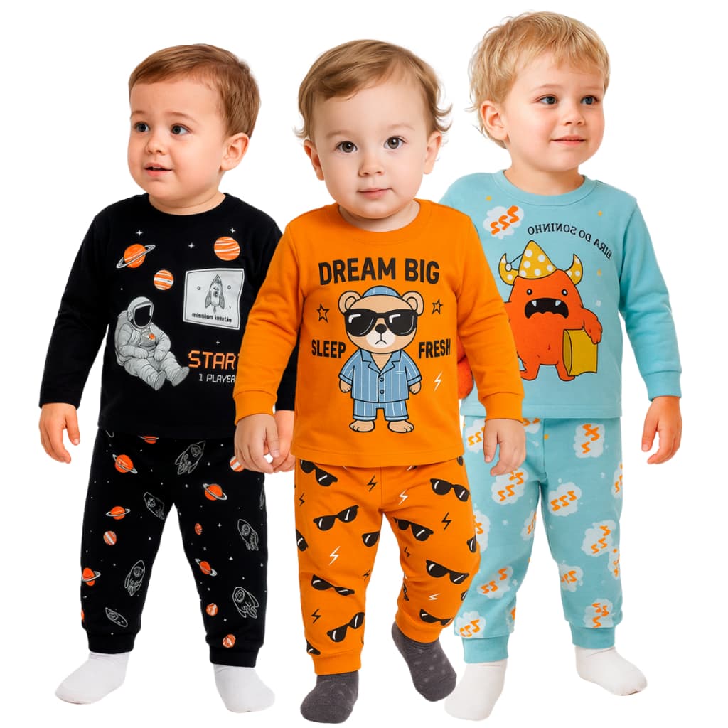 Kit Bebe 1, 3 ou 5 Pijamas Infantil Menino Manga Comprida ou 6 Peças Pijama Infantil Menino