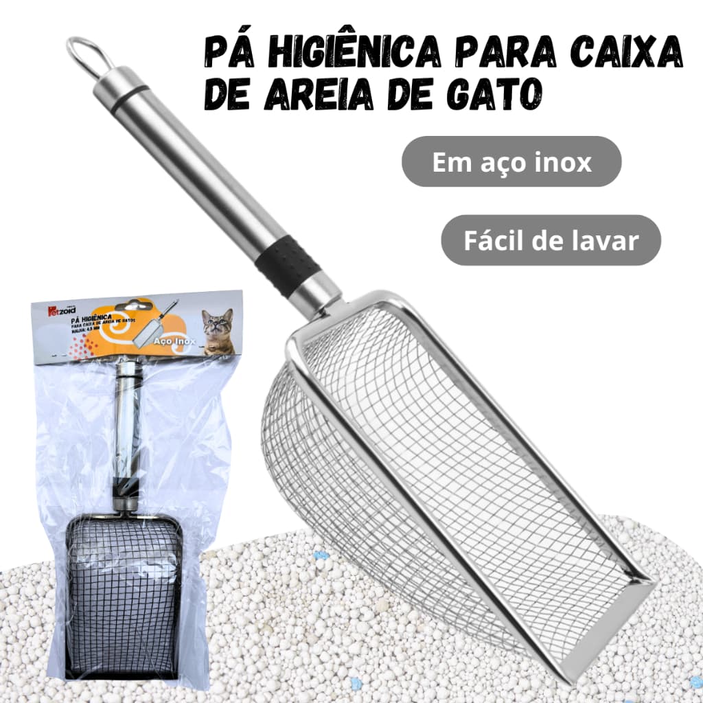 Pazinha Pá Coletora Higiênica Caixa Areia De Gato Aço Inox