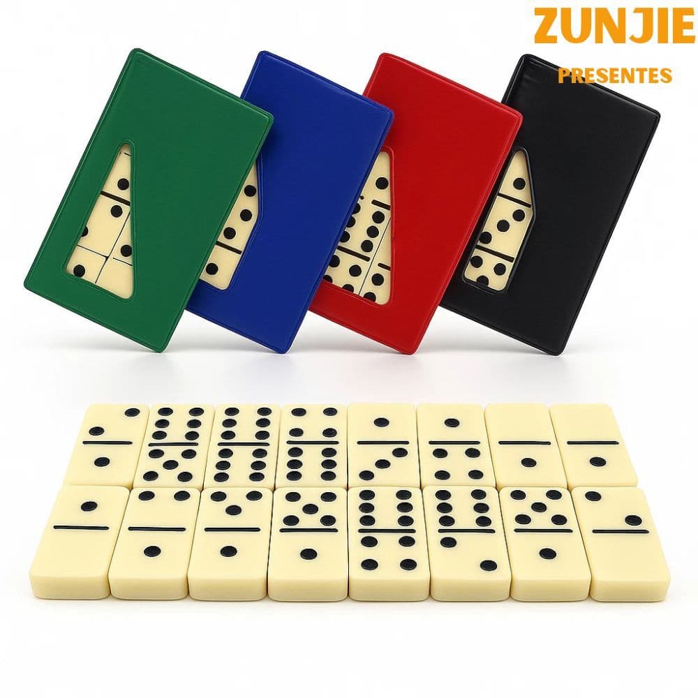 Jogo De Dominó De Osso Profissional Com 28 Peças Com Estojo De Maleta Com Cores 5010P