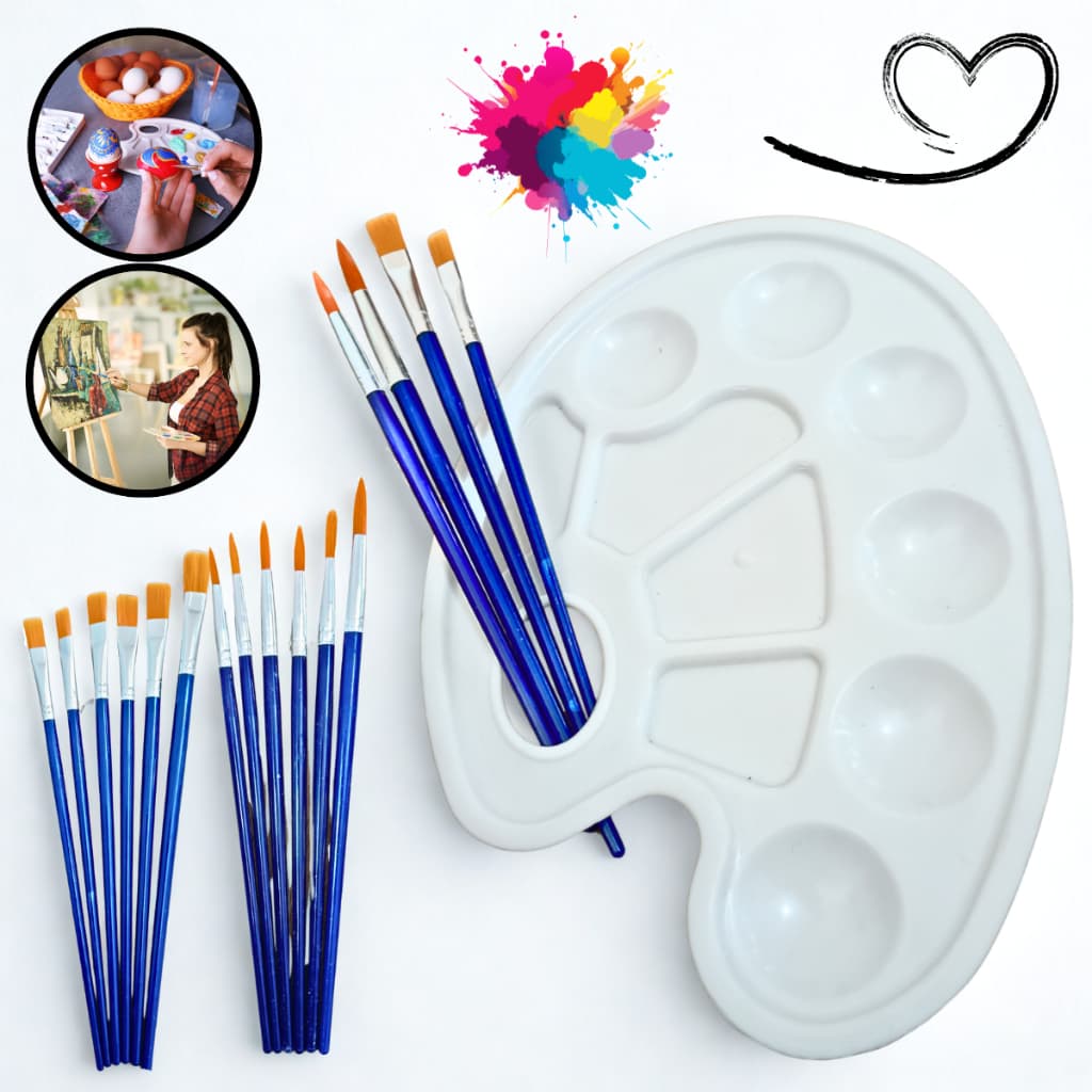 Kit 12 Pincéis Pintura Artística Ponta Fina Redonda Chato + Paleta De Tinta Aquarela óleo Acrílica Tela Quadro Tecidos