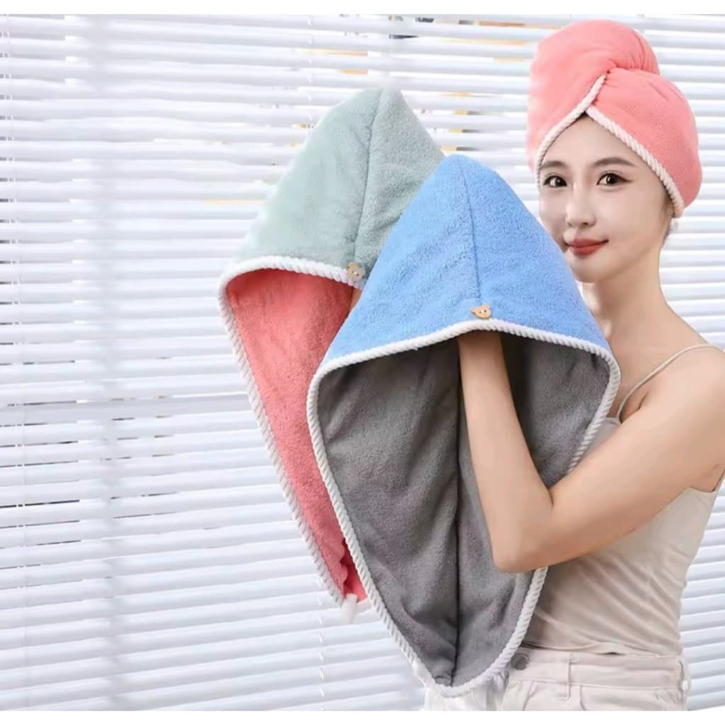 Toalha Touca para Cabelo com Botão – Dupla Face - Super Absorvente -  Secagem Rápida e Antifrizz
