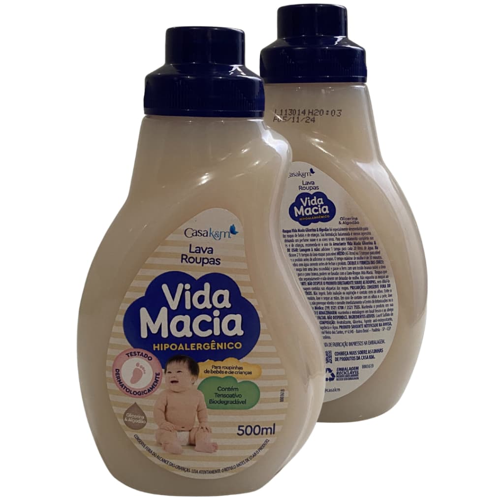 Lava Roupas Líquido Vida Macia Glicerina & Algodão 500ml