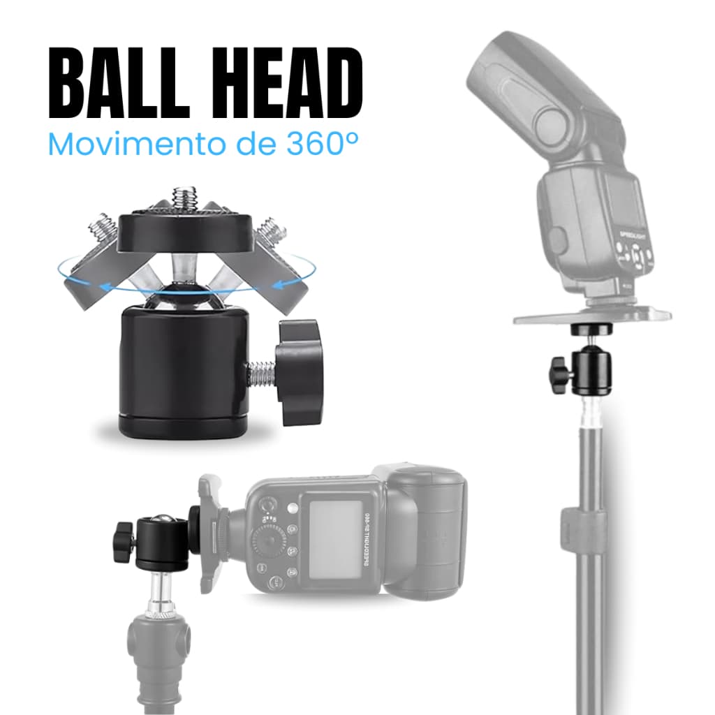 Cabeça Ball Head 1/4 Suporte Tripé Câmera Celular 4cm Metal