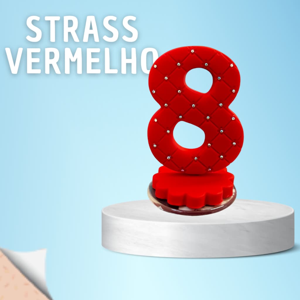 VELA STRASS VERMELHO EM BISCUIT COM PAVIO MÁGICO